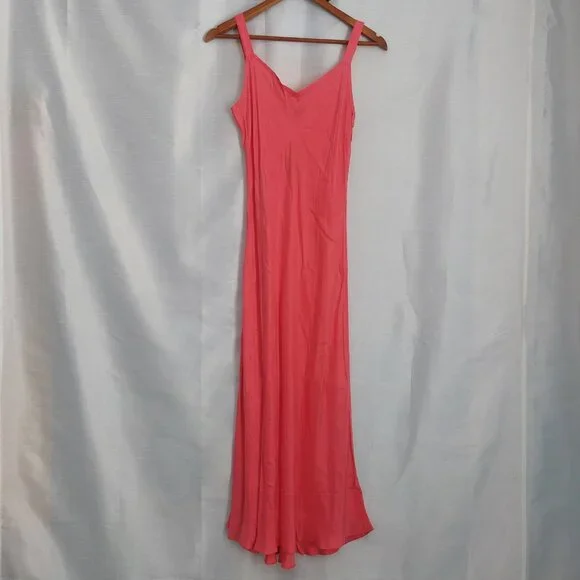 J Crew Coral Pink Satin Slip Dress 6 New Midi V Neck Summer Sleeveless Feminine - Picture 3 of 11